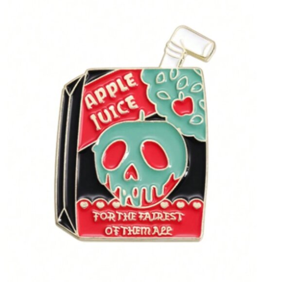 Apple Juice Box Enamel Pin | Poison Apple Design | Fairytale Gothic Collectible - Picture 1 of 4